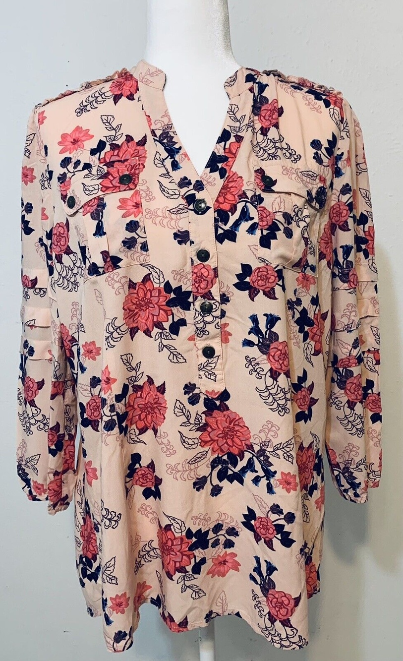 Matilda Jane Women Size L Livery Millie 3/4 Sleeve Floral Blouse Boho Cottage